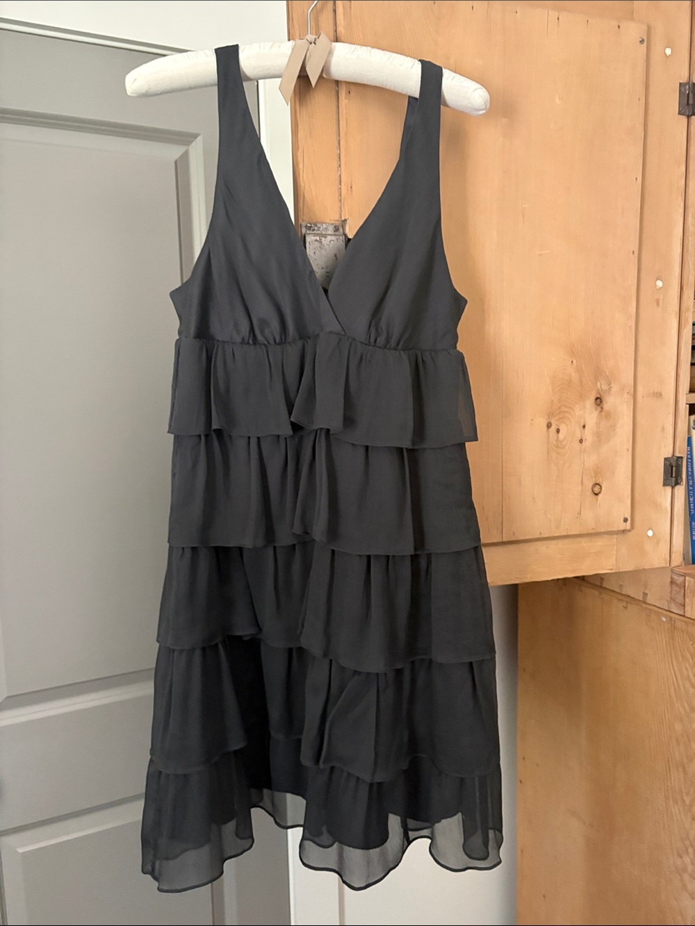J. Crew Gray Tiered Chiffon V-Neck  Dress